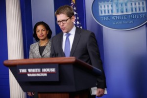 Susan Rice and Jay Carney at the White House.