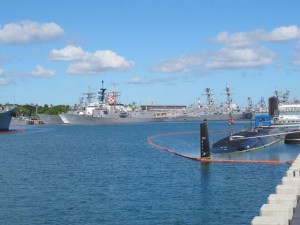 Participating naval vessels in RIMPAC at Pearl Harbor, Hawaii, on June 30.  /Audrey McAvoy/AP
