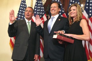 Speaker of the House John Boehner, left with Representative-elect David Brat and his wife Laura Sonderman Brat on Nov. 12.
