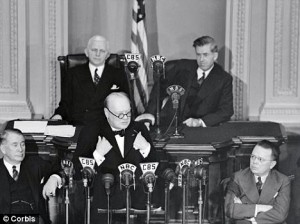 Winston Churchill addressing a joint session of Congress in 1941.