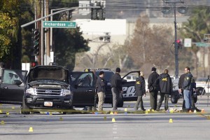 The bullet-riddled SUV involved in the Dec. 2 terrorist attack in San Bernardino, Calif. / AP