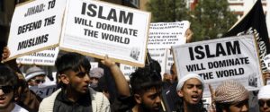 Muslim students demonstrate near the U.S. embassy in London.