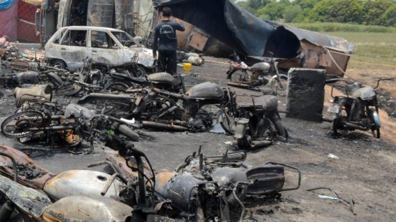 Explosion kills 153 Pakistanis gathering fuel from overturned tanker truck Explosion kills 153 Pakistanis gathering fuel from overturned tanker truck