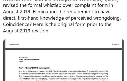 Intelligence Community changed whisleblower rules last month Intelligence Community changed whisleblower rules last month