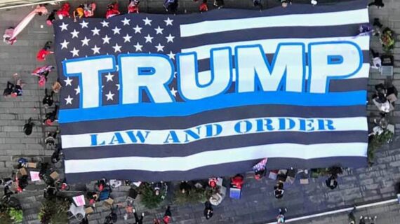 Largest Trump flag ever is unveiled in New York City Largest Trump flag ever is unveiled in New York City