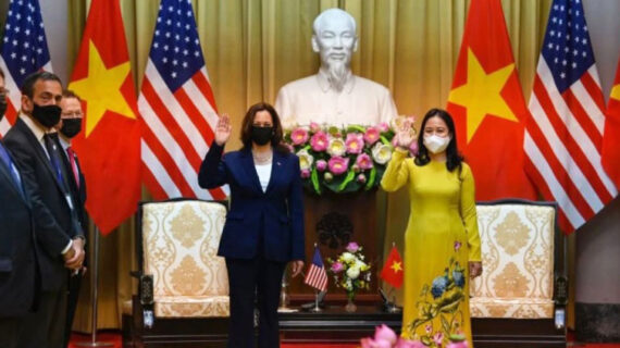 Meanwhile in Vietnam: Kamala Harris poses in front of statue of Ho Chi Minh Meanwhile in Vietnam: Kamala Harris poses in front of statue of Ho Chi Minh