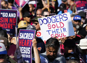 Thousands protested outside as Dodgers honored drag ‘nuns’ in near-empty stadium