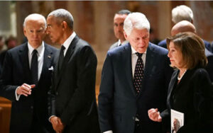 Read my lips: Biden, Obama, Bubba and Pelosi look glum at Ethel Kennedy funeral