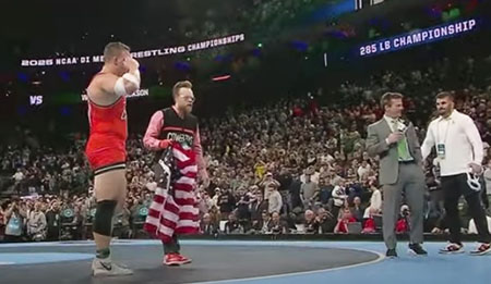 Wyatt Hendrickson salutes Trump after huge upset at NCAA wrestling championships
